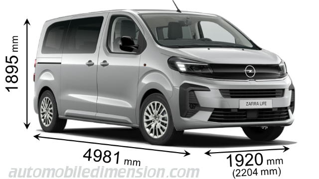 Opel Zafira 2024 dimensions with length, width and height