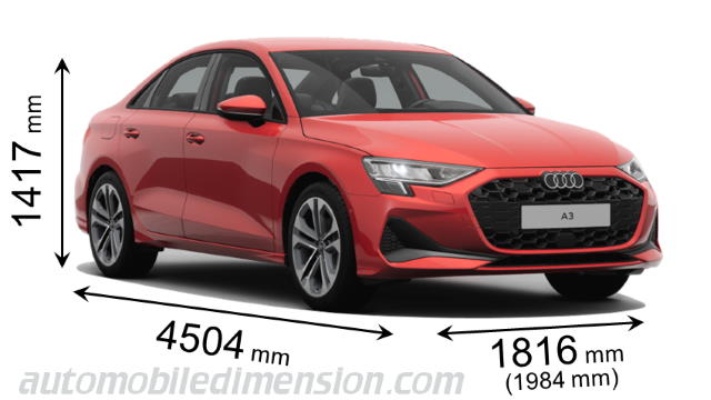 Audi A3 Sedan 2024 afmetingen met lengte, breedte en hoogte