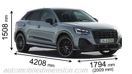 Rally sticker Kolonisten Audi Q2 dimensions, boot space and interior