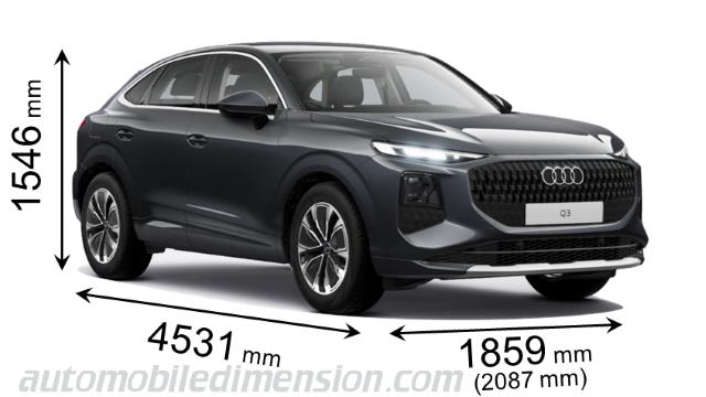 Audi Q3 Sportback 2026 dimensions with length, width and height