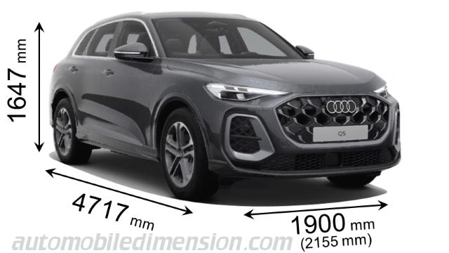 Audi Q5 2025 afmetingen met lengte, breedte en hoogte