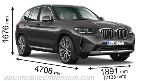 Dimension BMW X3 2022 med längd, bredd och höjd