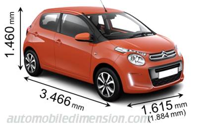 Citroen C1 2014 dimensions with length, width and height