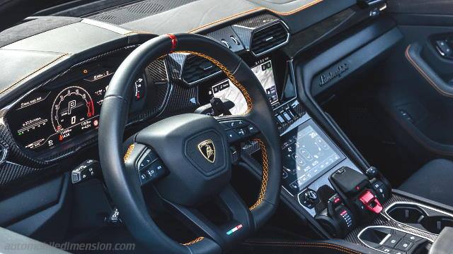 Interieur detail van de Lamborghini Urus S