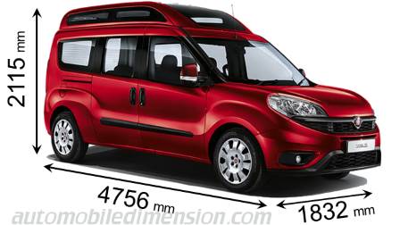 Fiat Doblò Maxi XL 2015 dimensions with length, width and height