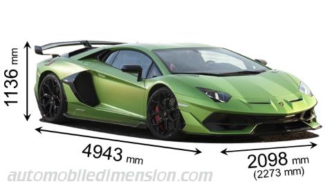 Dimensions of Lamborghini cars showing length, width and height