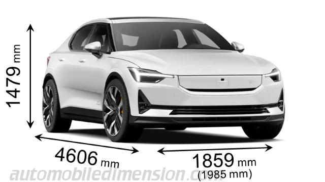 Polestar 2- 2024 afmetingen met lengte, breedte en hoogte