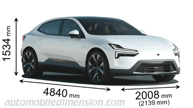 Dimensioni Polestar 4- 2024 con lunghezza, larghezza e altezza