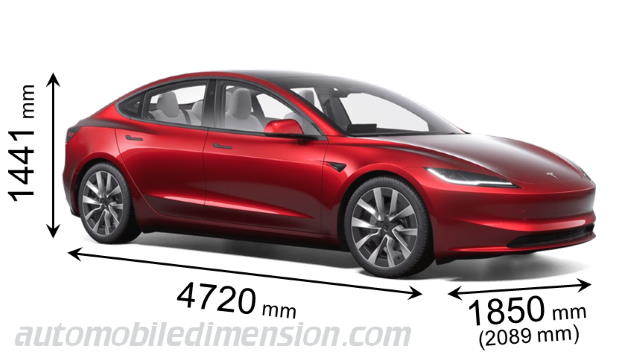 Tesla Model 3 Abmessungen, Kofferraumvolumen, Gewicht und ähnlichen