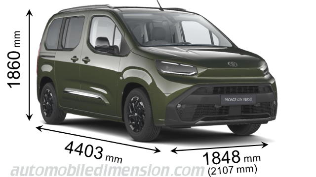 Dimensioni Toyota Proace City Verso Medium 2024 con lunghezza, larghezza e altezza