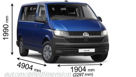 Dimension Volkswagen Caravelle ct 2020 avec longueur, largeur et hauteur